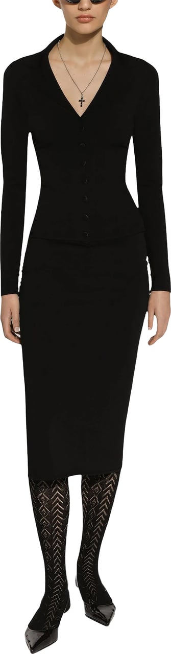 Dolce & Gabbana Black Longuette Stretch Viscose Logo Skirt Zwart