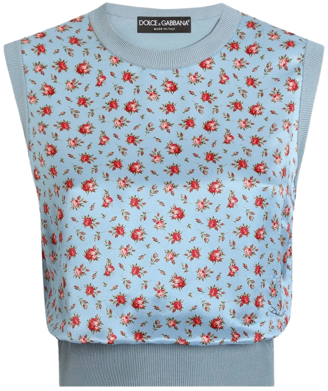 Dolce & Gabbana Light Blue Floral Print Silk Top Blauw