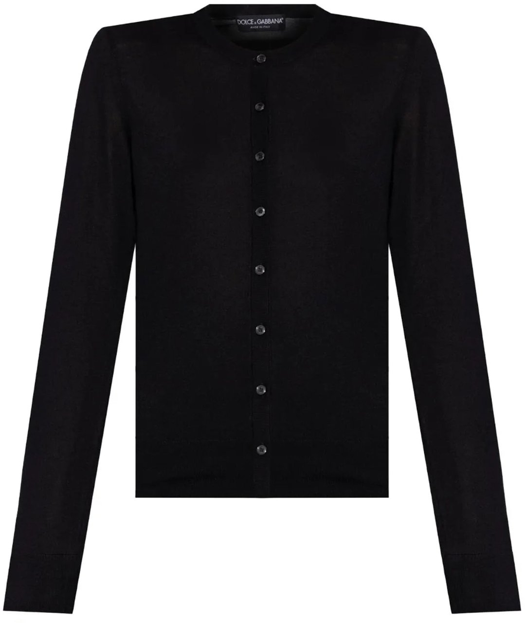 Dolce & Gabbana Black Cashmere Fitted Round Neck Cardigan Zwart