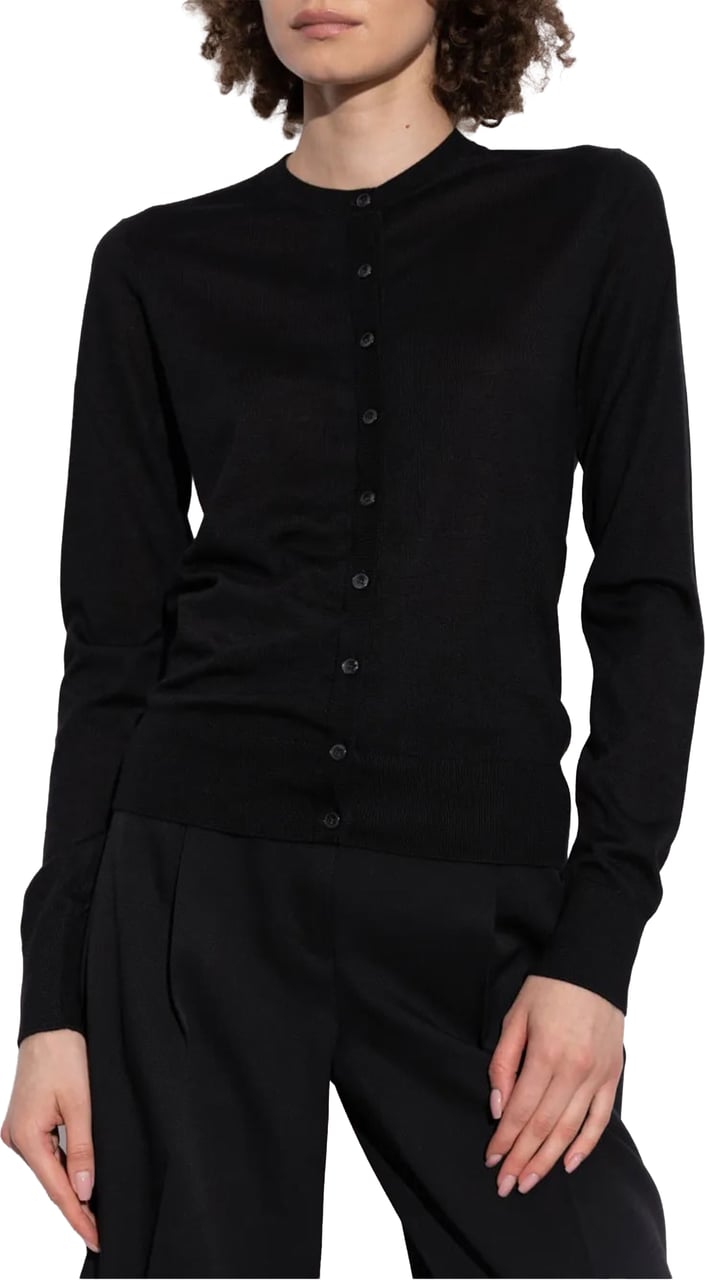 Dolce & Gabbana Black Cashmere Fitted Round Neck Cardigan Zwart
