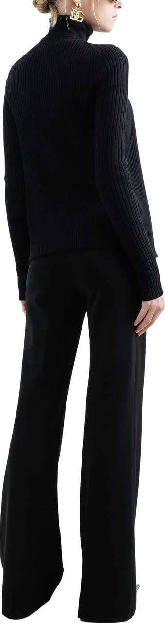 Dolce & Gabbana Black Finely Ribbed Wool Button Cardigan Zwart
