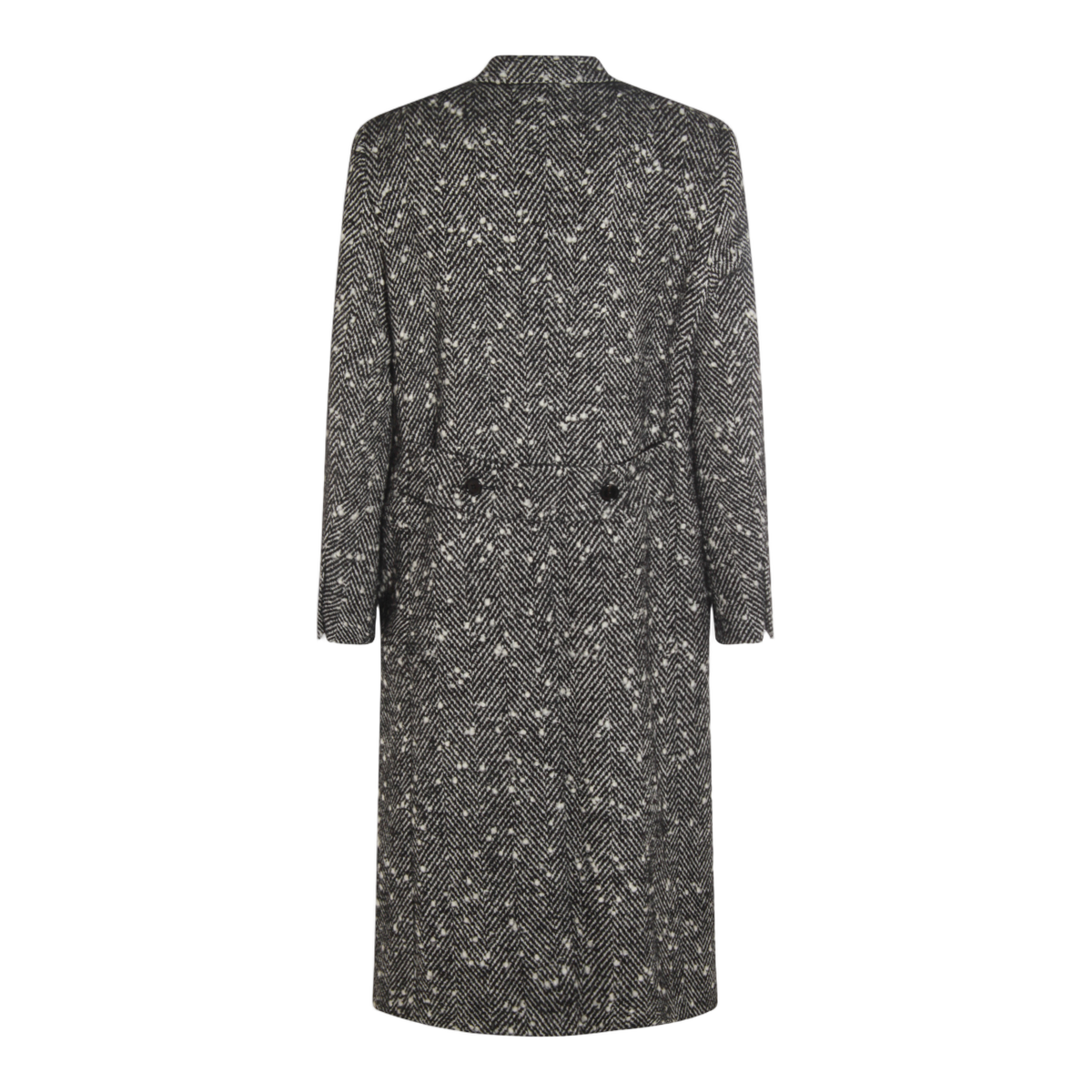 Dolce & Gabbana Textured Herringbone Long Coat with Notched Lapel Grijs