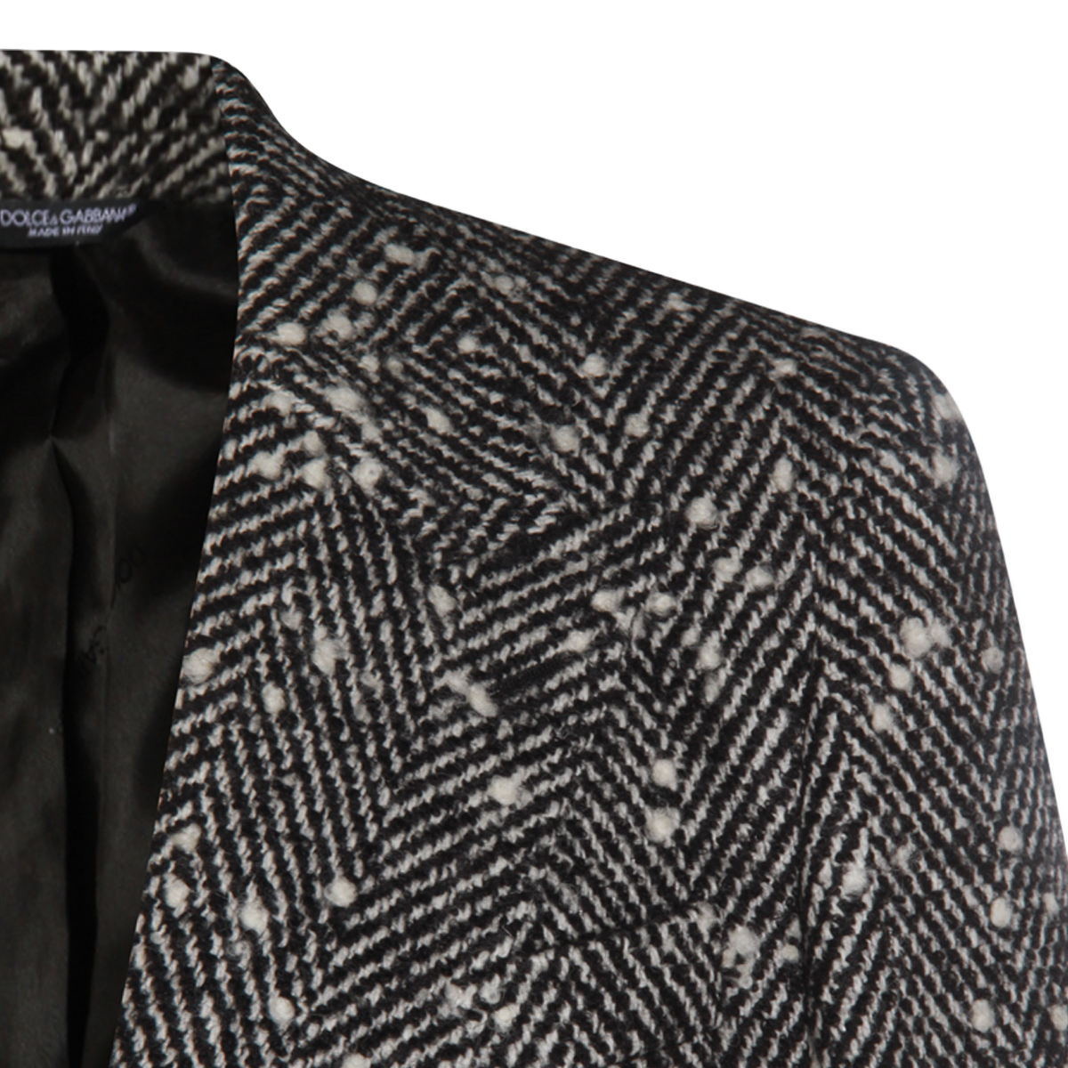 Dolce & Gabbana Textured Herringbone Long Coat with Notched Lapel Grijs