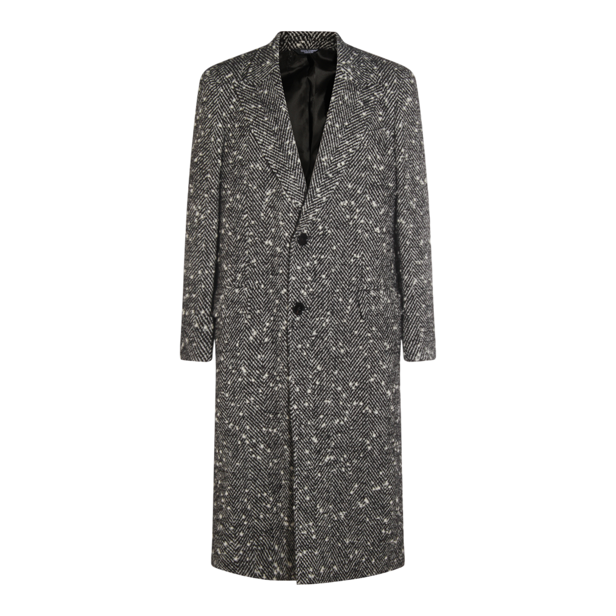 Dolce & Gabbana Textured Herringbone Long Coat with Notched Lapel Grijs