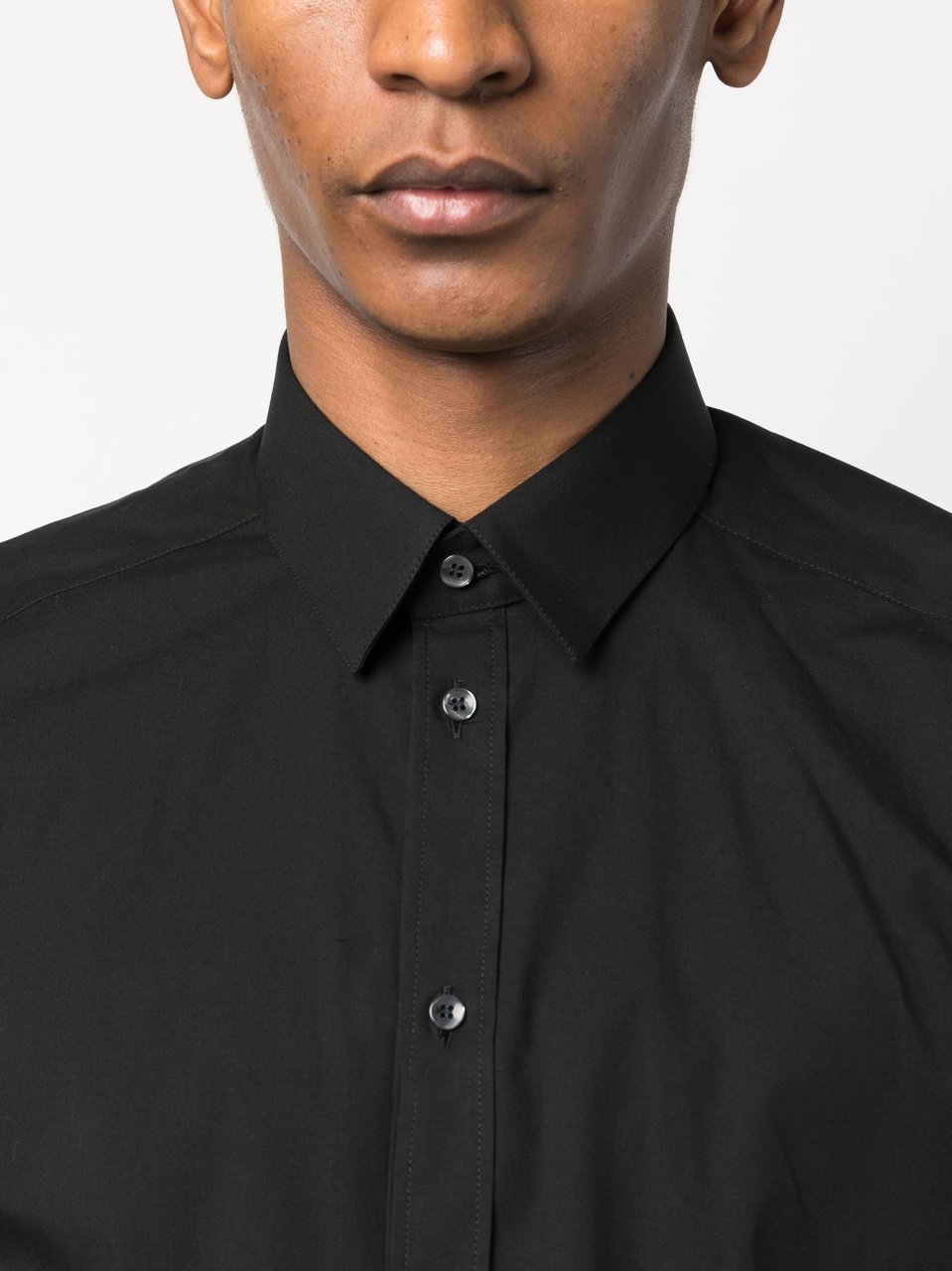 Dolce & Gabbana Slim-Fit Black Poplin Italian Collar Shirt Zwart
