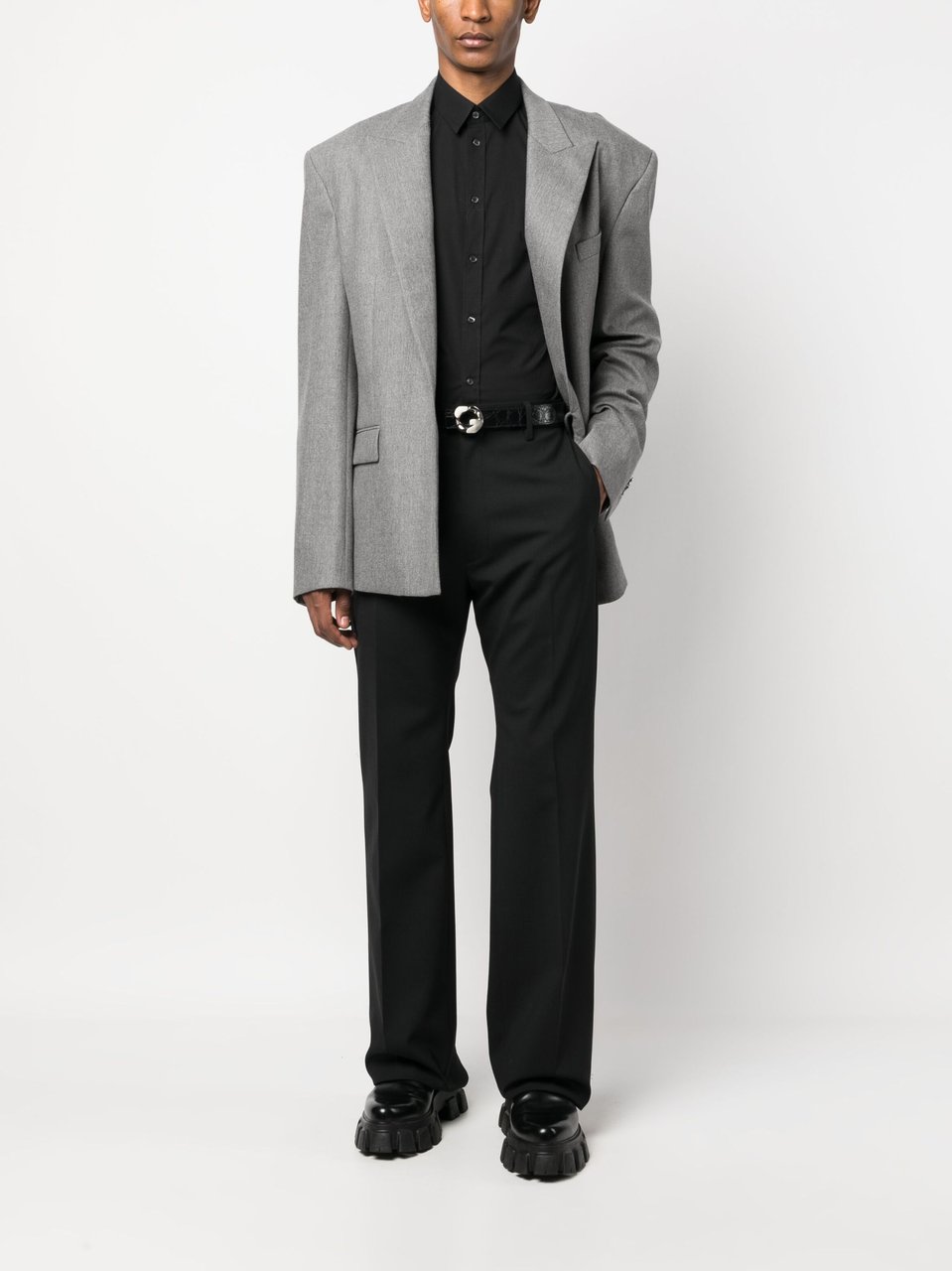 Dolce & Gabbana Slim-Fit Black Poplin Italian Collar Shirt Zwart