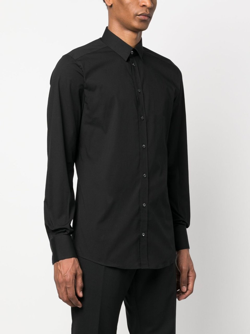 Dolce & Gabbana Slim-Fit Black Poplin Italian Collar Shirt Zwart