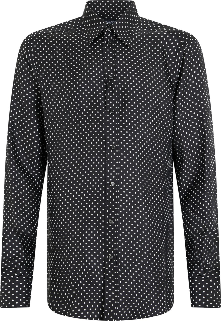Dolce & Gabbana Silk twill shirt with polka dot print Zwart