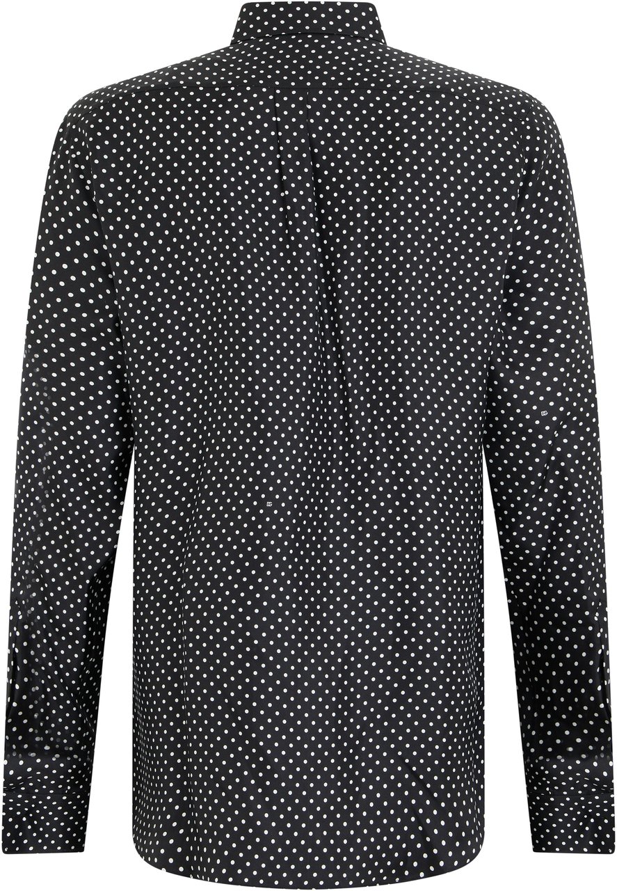 Dolce & Gabbana Silk twill shirt with polka dot print Zwart
