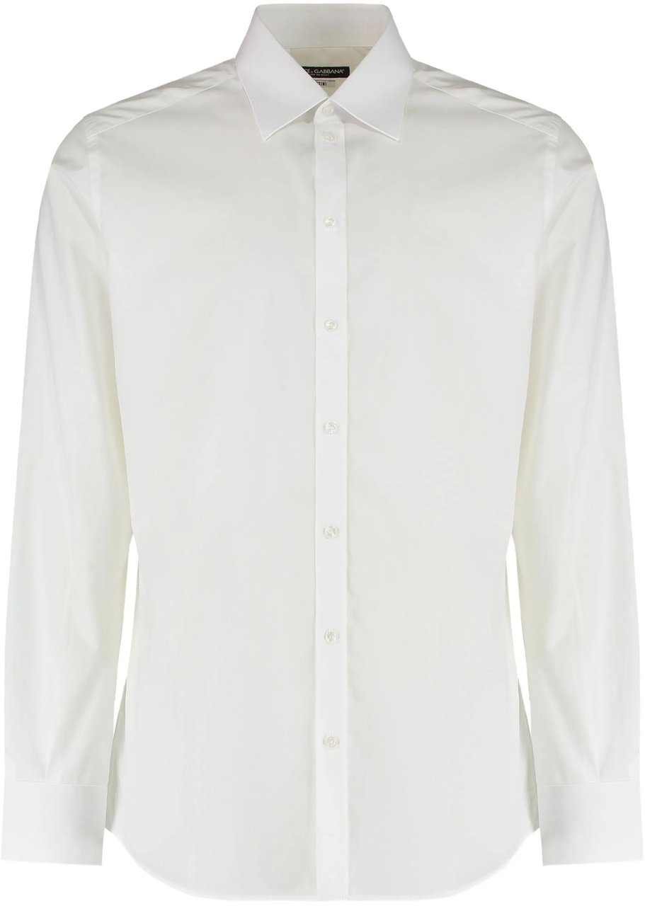 Dolce & Gabbana White Long-Sleeve Pointed Collar Cotton Shirt Wit