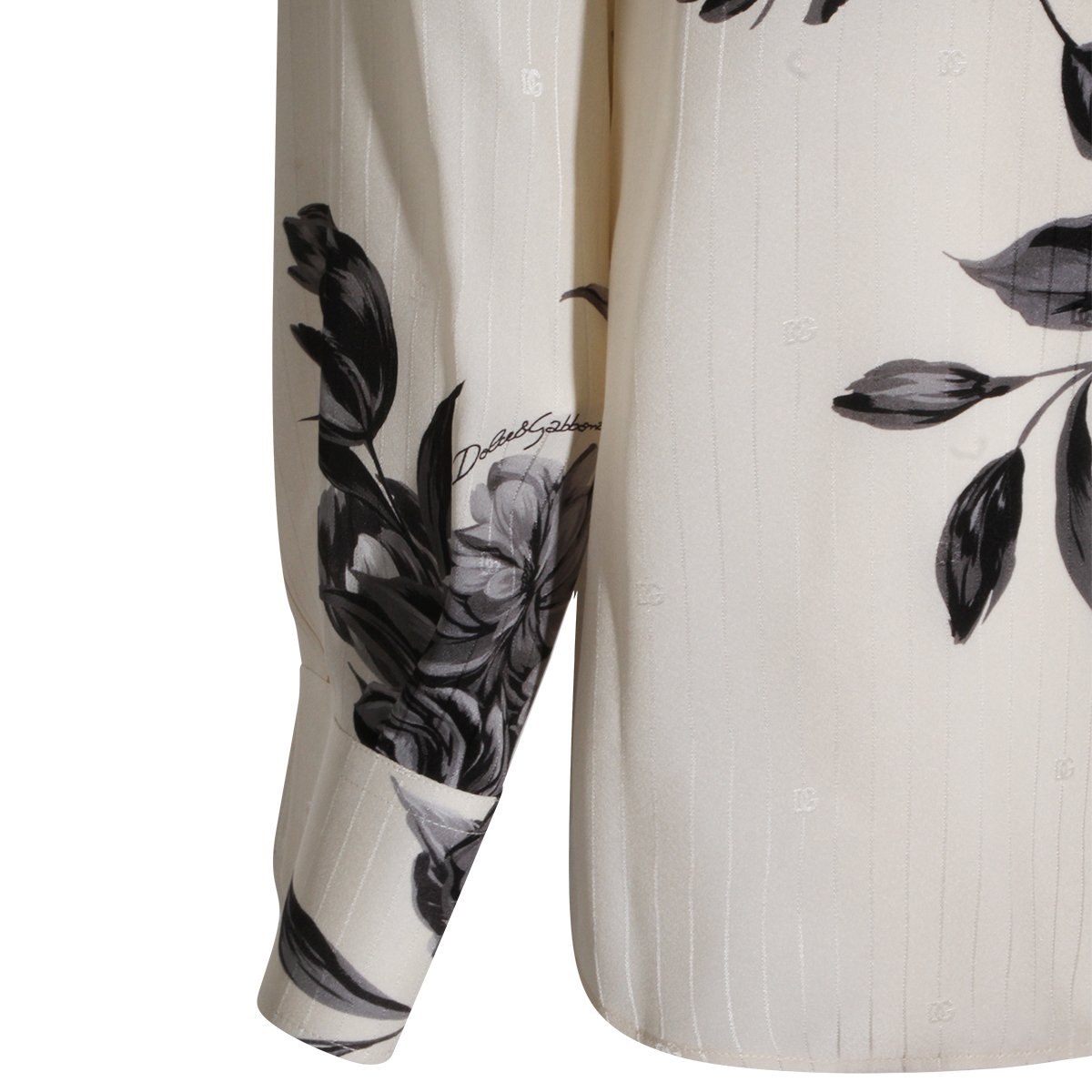Dolce & Gabbana Monochrome Floral Print Button-Down Shirt Wit