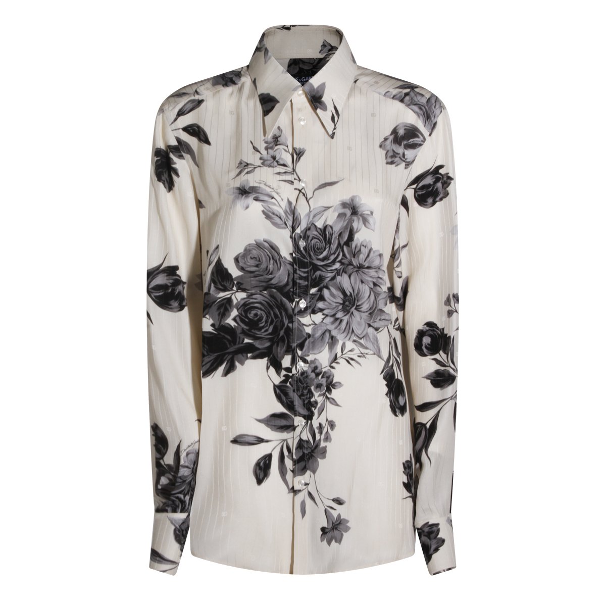 Dolce & Gabbana Monochrome Floral Print Button-Down Shirt Wit