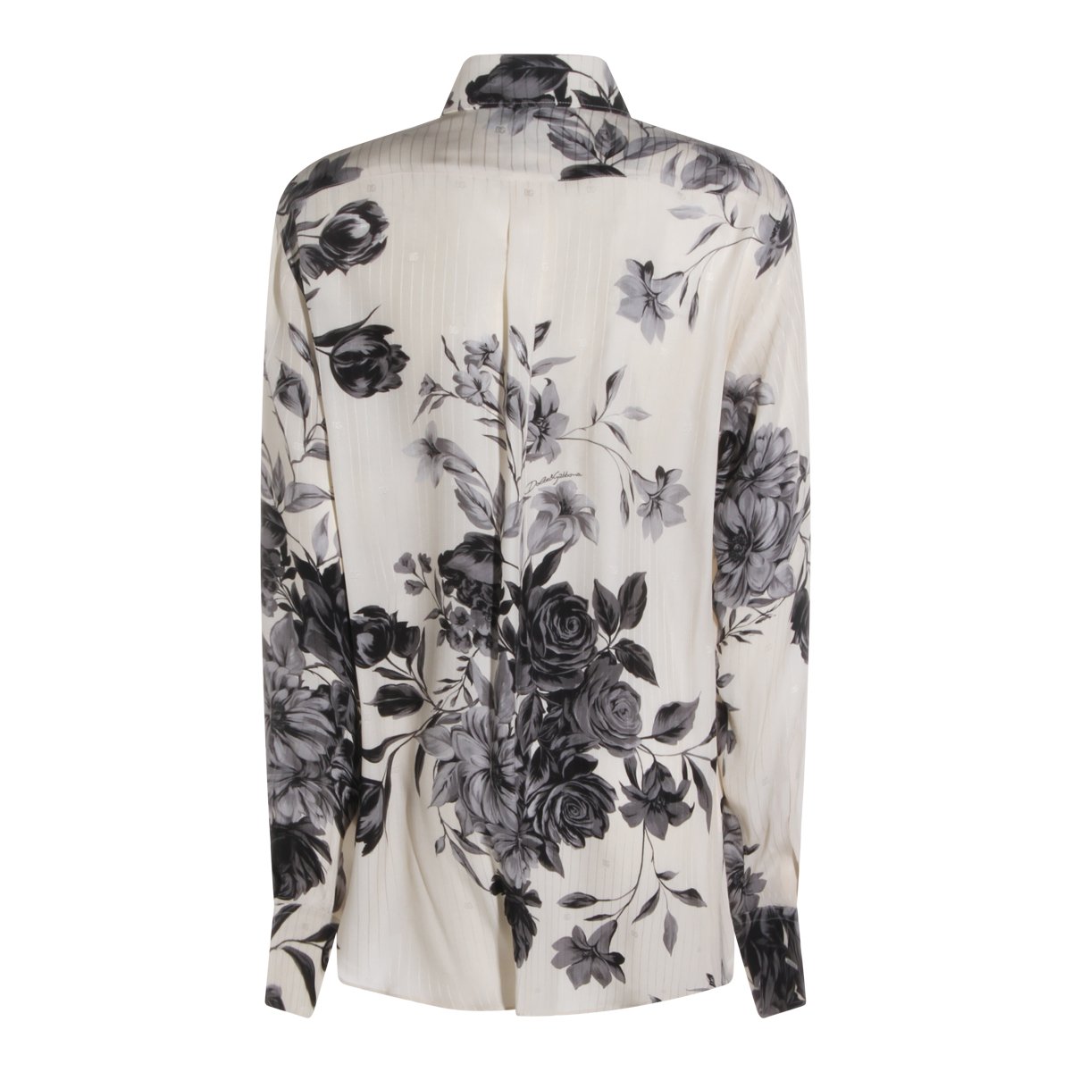 Dolce & Gabbana Monochrome Floral Print Button-Down Shirt Wit