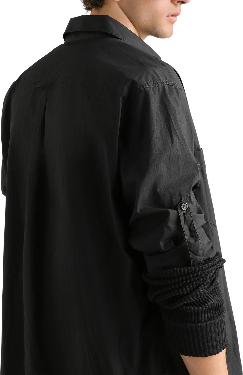 Dolce & Gabbana Long-Sleeve Black Cotton Button Tab Shirt Zwart