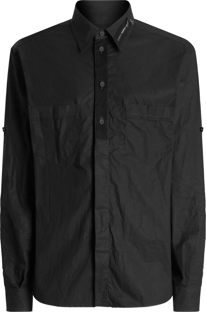 Dolce & Gabbana Long-Sleeve Black Cotton Button Tab Shirt Zwart
