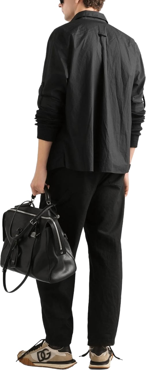 Dolce & Gabbana Long-Sleeve Black Cotton Button Tab Shirt Zwart