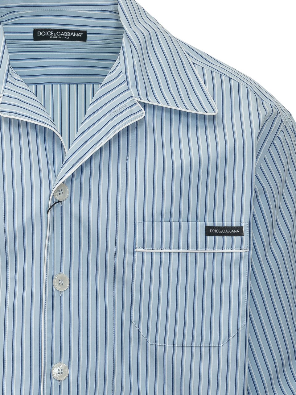 Dolce & Gabbana Camicia a Maniche Corte con Righe Sottili Lichtblauw