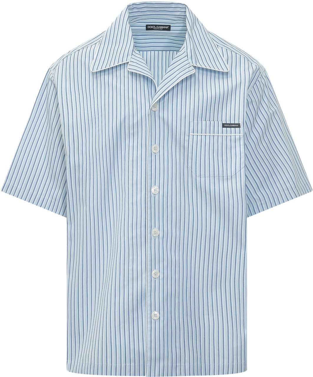 Dolce & Gabbana Camicia a Maniche Corte con Righe Sottili Lichtblauw