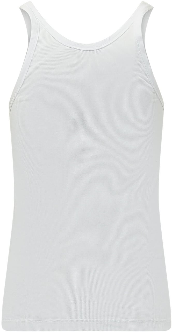 Dolce & Gabbana Canotta a Costine con Logo Frontale Wit