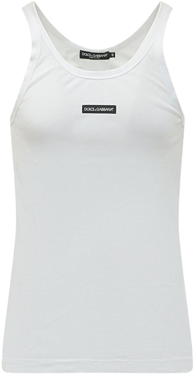 Dolce & Gabbana Canotta a Costine con Logo Frontale Wit
