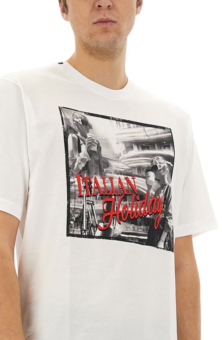 Dolce & Gabbana Cotton T-Shirt With "Italian Holiday" Print Wit