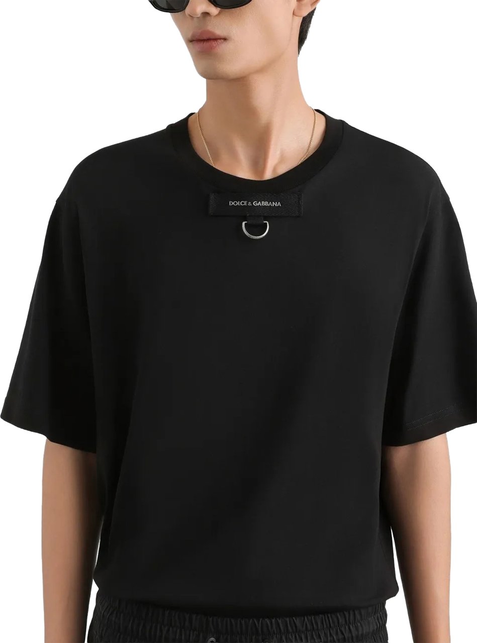 Dolce & Gabbana Black Round Neck Cotton Label T-Shirt Zwart