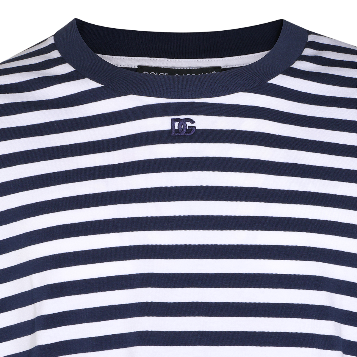 Dolce & Gabbana Horizontal Stripe T-Shirt with Contrast Collar Blauw