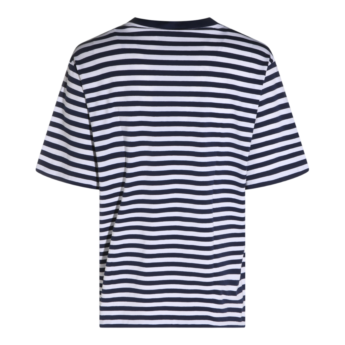Dolce & Gabbana Horizontal Stripe T-Shirt with Contrast Collar Blauw