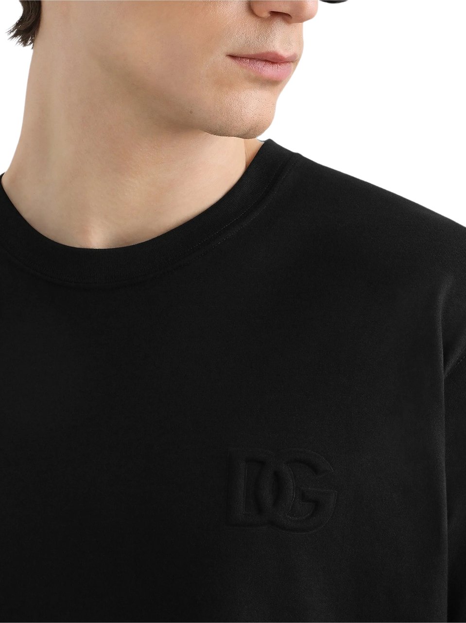 Dolce & Gabbana Black Cotton Embossed Logo T-Shirt Zwart