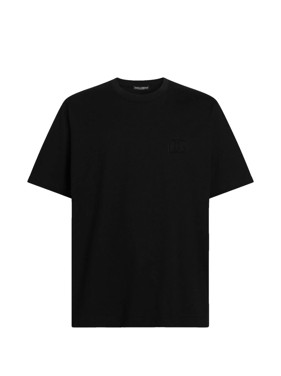 Dolce & Gabbana Black Cotton Embossed Logo T-Shirt Zwart