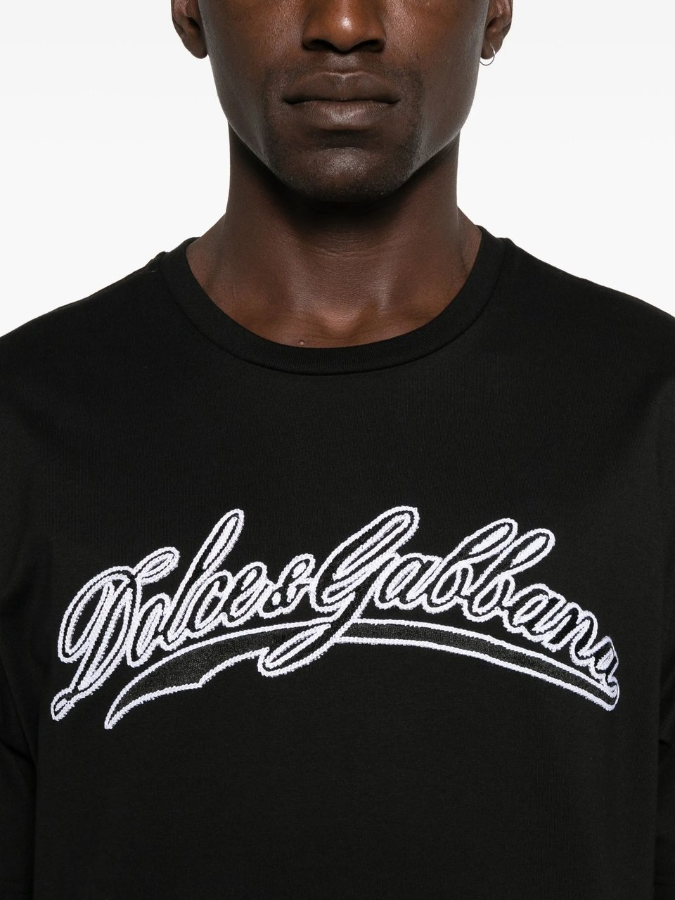 Dolce & Gabbana Black Short-Sleeve Script Logo T-Shirt Zwart