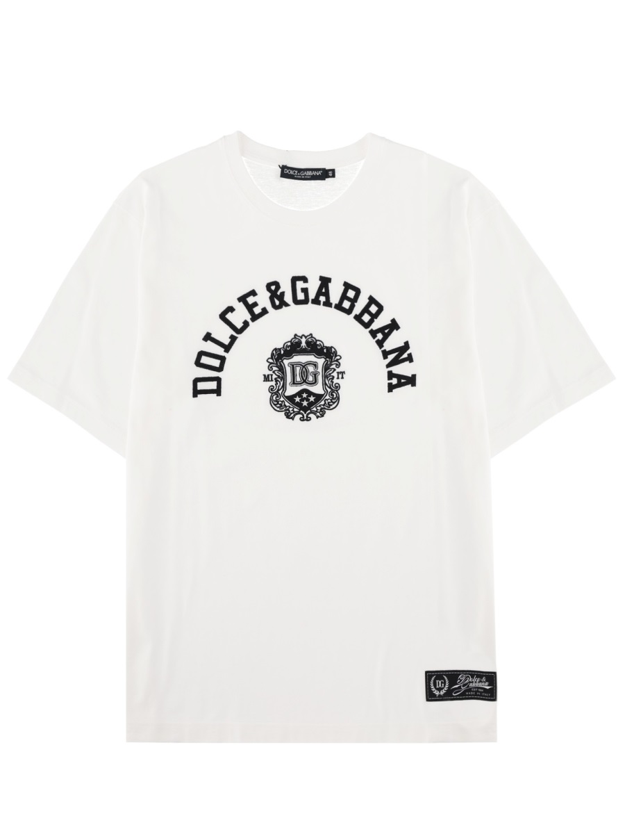 Dolce & Gabbana Arched Logo Chest Emblem Cotton T-Shirt Wit