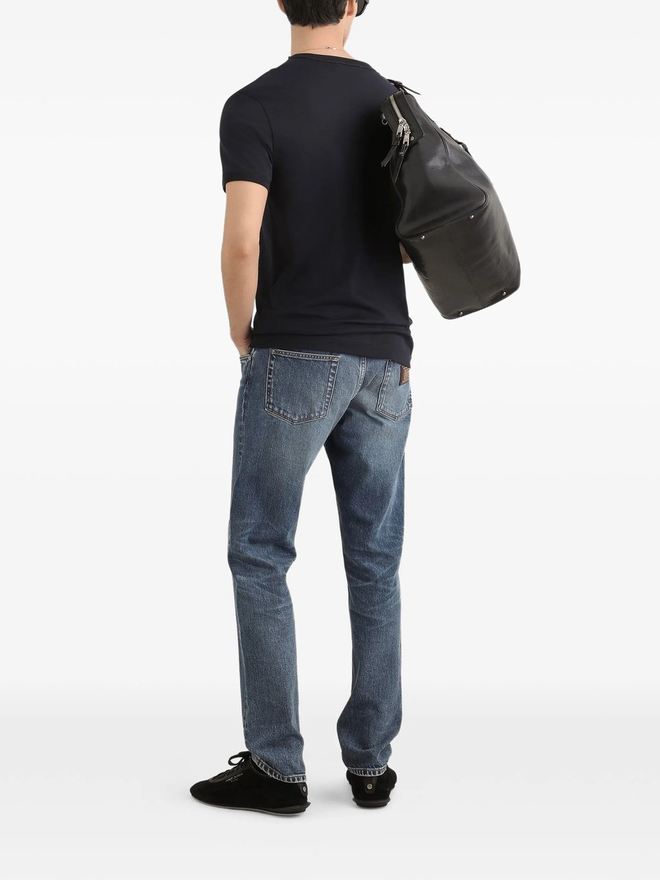 Dolce & Gabbana Regular Cotton Patch Chest T-Shirt Zwart