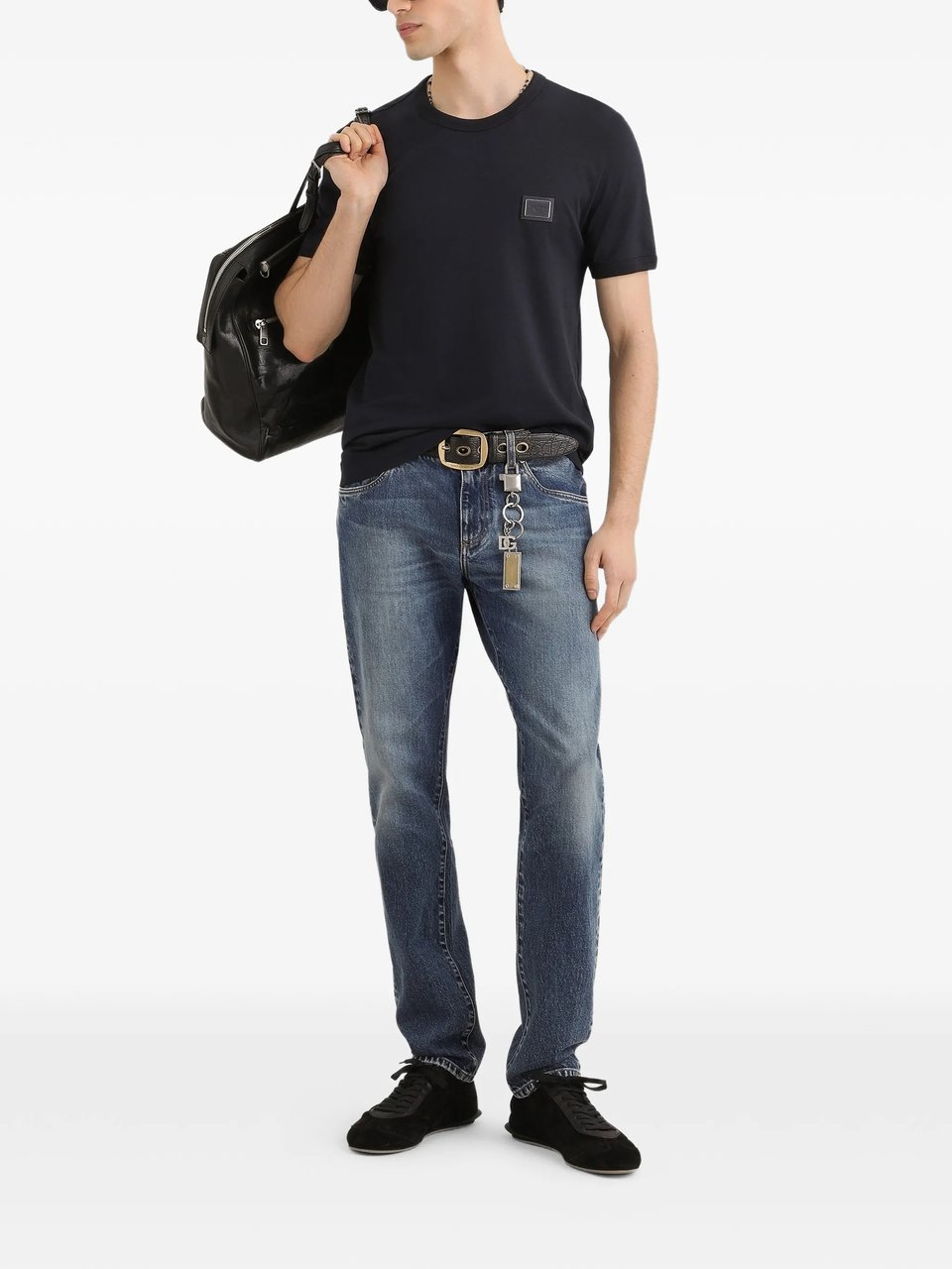 Dolce & Gabbana Regular Cotton Patch Chest T-Shirt Zwart