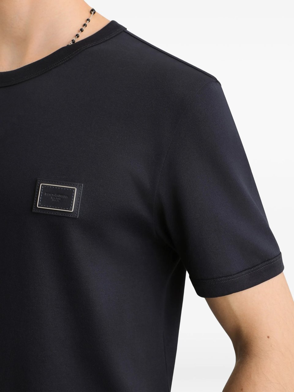 Dolce & Gabbana Regular Cotton Patch Chest T-Shirt Zwart