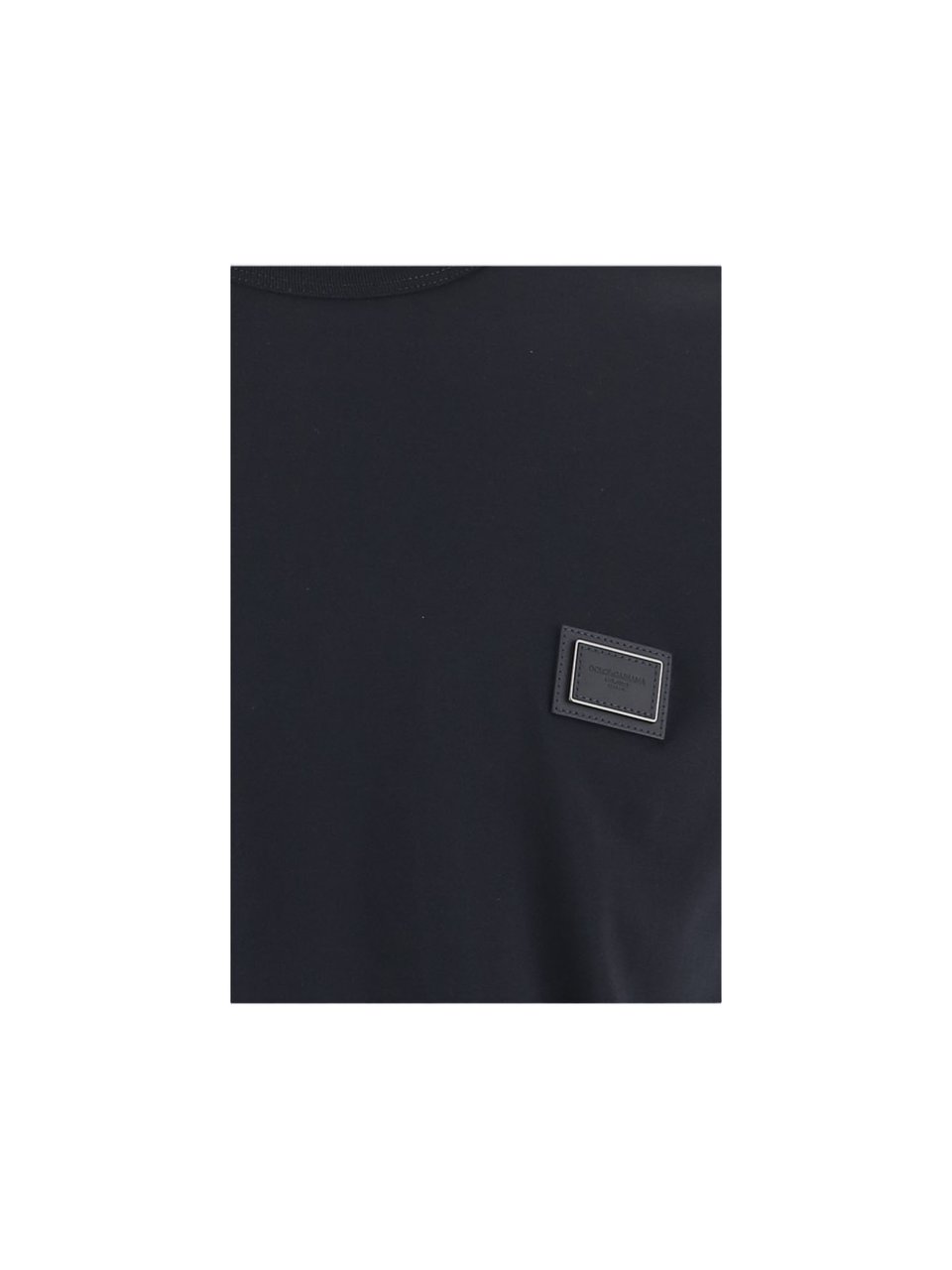 Dolce & Gabbana Navy Cotton T-Shirt With Subtle Tone-On-Tone Patch Zwart