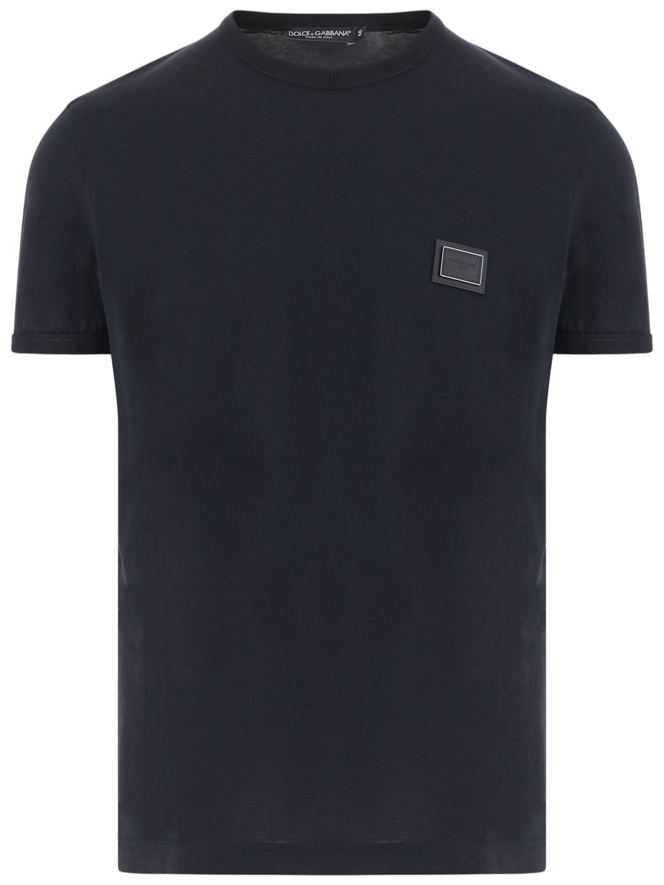 Dolce & Gabbana Navy Cotton T-Shirt With Subtle Tone-On-Tone Patch Zwart