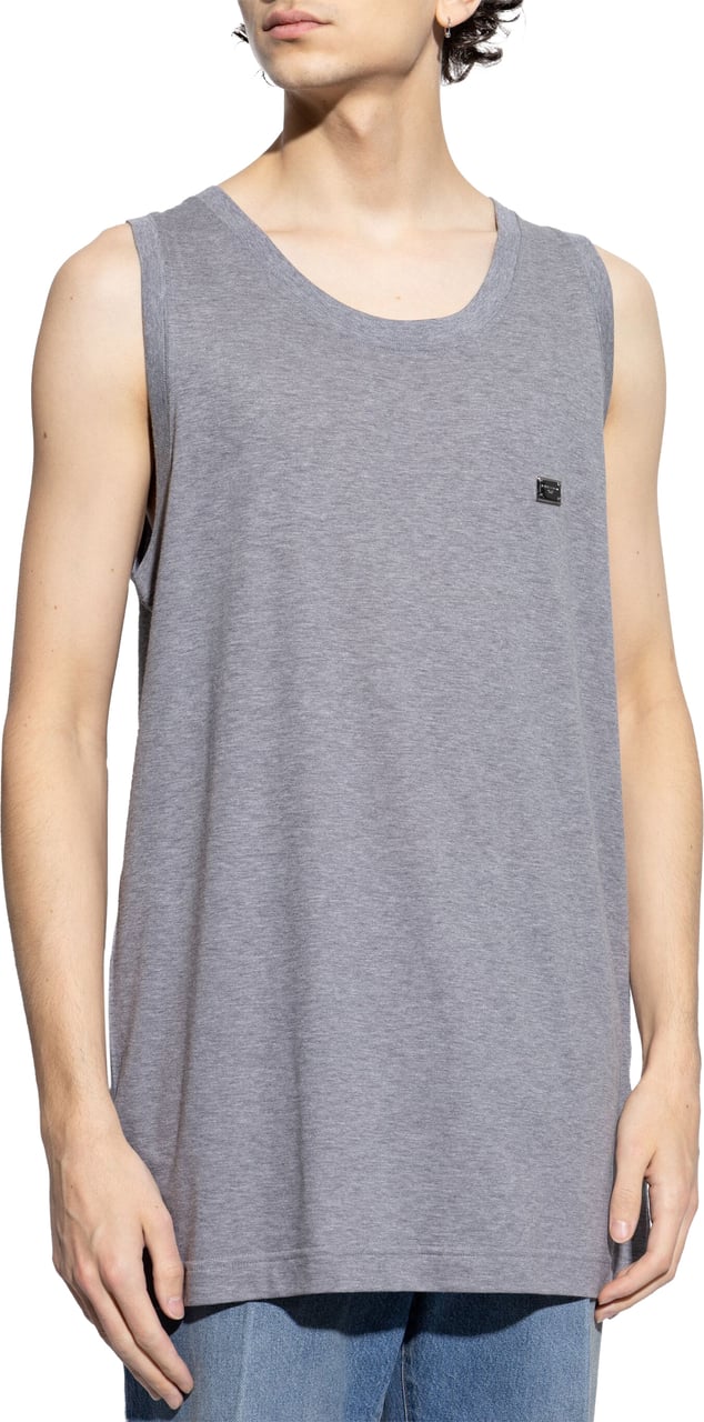Dolce & Gabbana Relaxed Fit Cotton Jersey Logo Tank Grijs