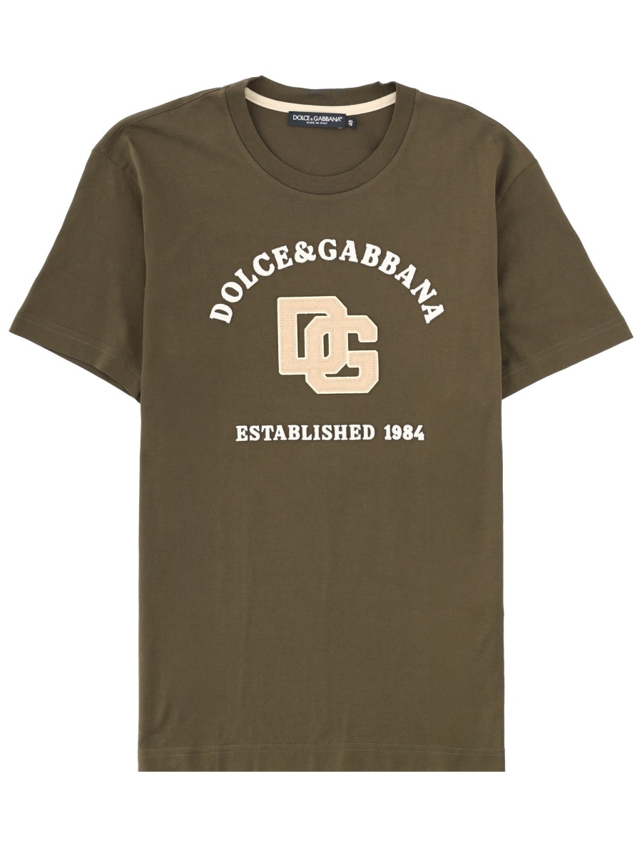 Dolce & Gabbana Olive Green Cotton Logo Printed T-Shirt Grijs