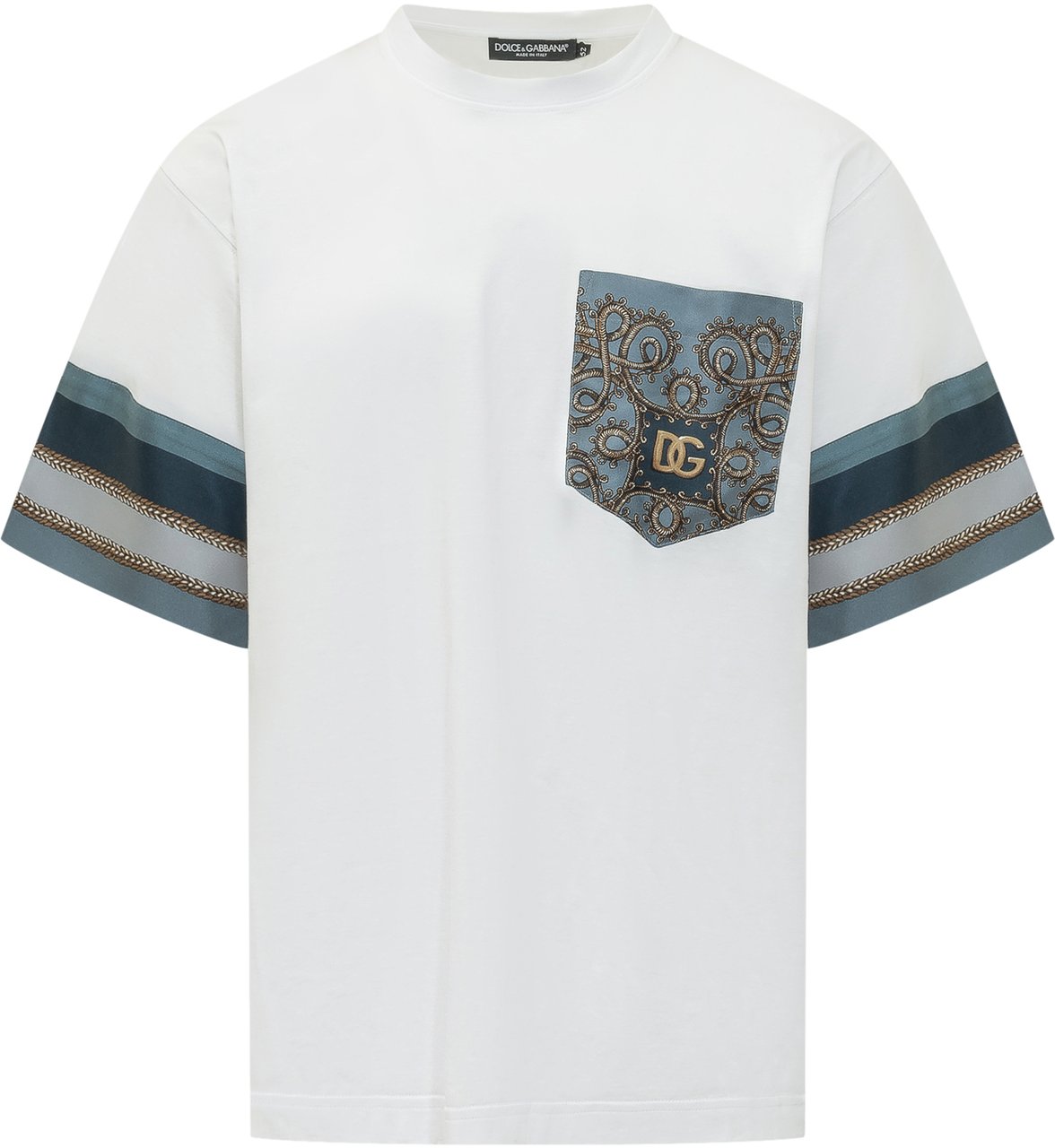 Dolce & Gabbana T-shirt MC Giro con Taschino Stampato Wit