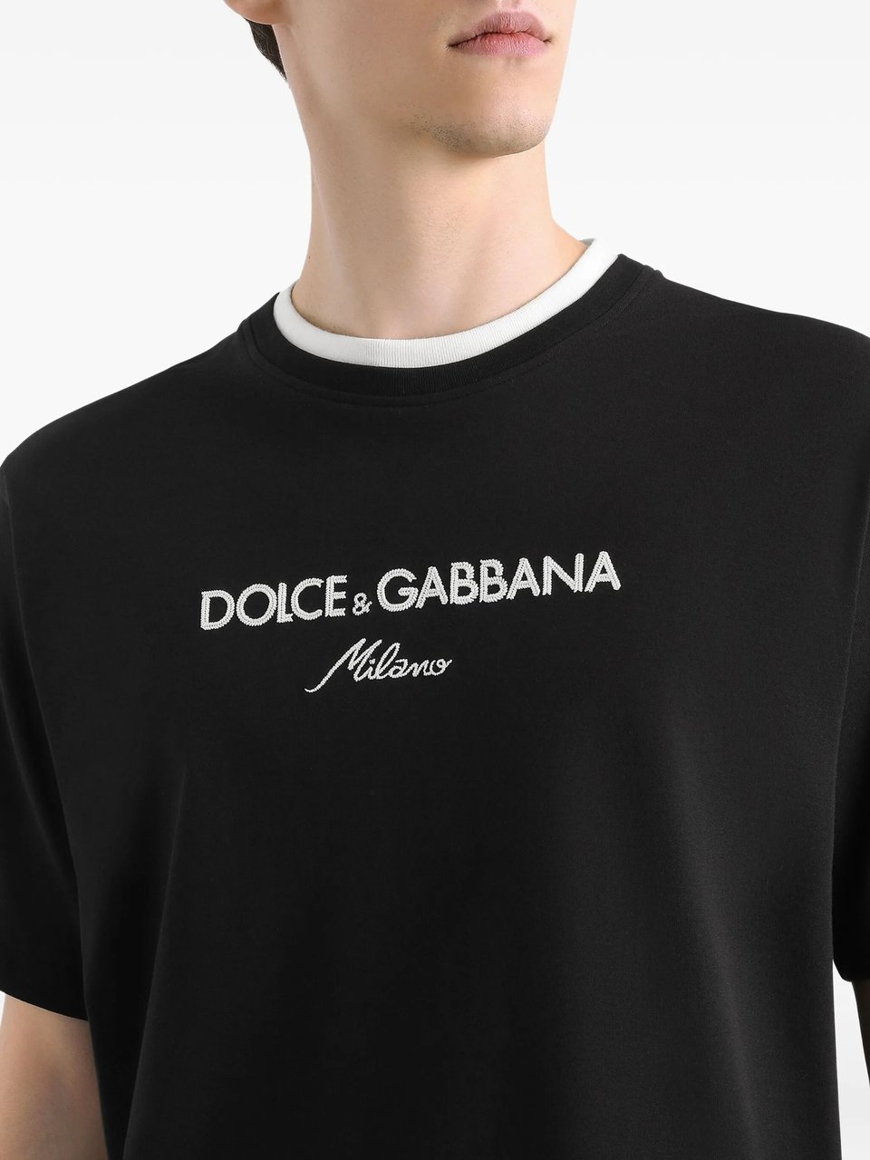 Dolce & Gabbana Black Relaxed Fit Contrasting Logo T-Shirt Zwart