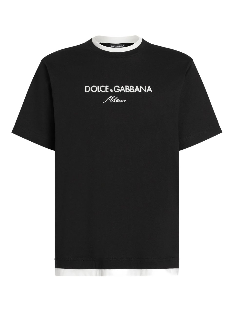 Dolce & Gabbana Black Relaxed Fit Contrasting Logo T-Shirt Zwart