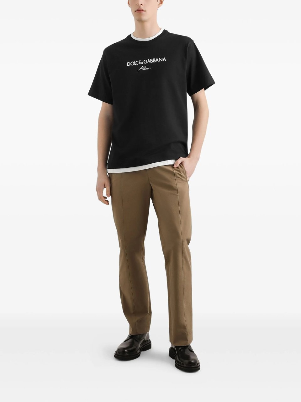 Dolce & Gabbana Black Relaxed Fit Contrasting Logo T-Shirt Zwart