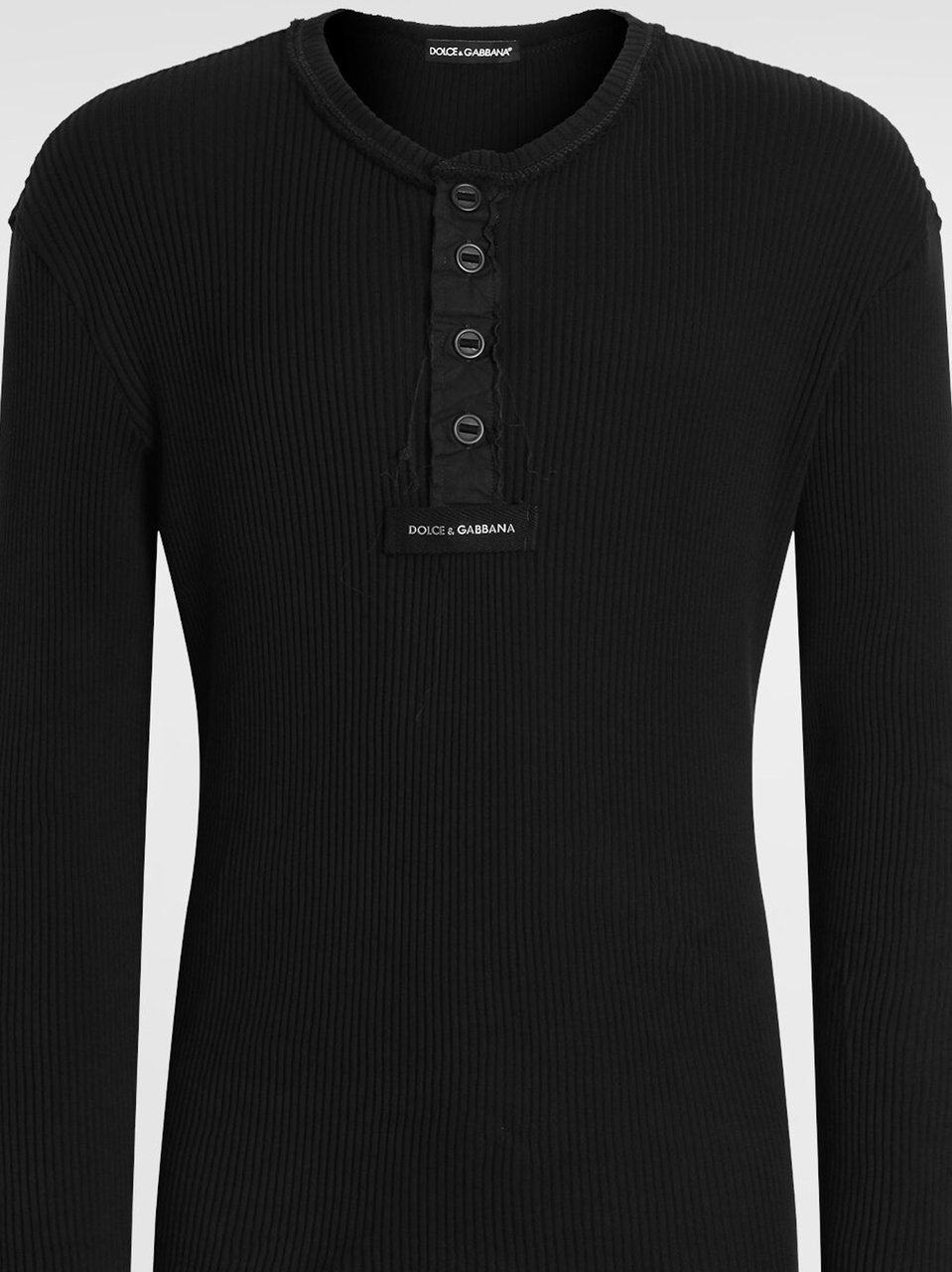 Dolce & Gabbana Black Serafino Ribbed Knit Cotton Top Zwart