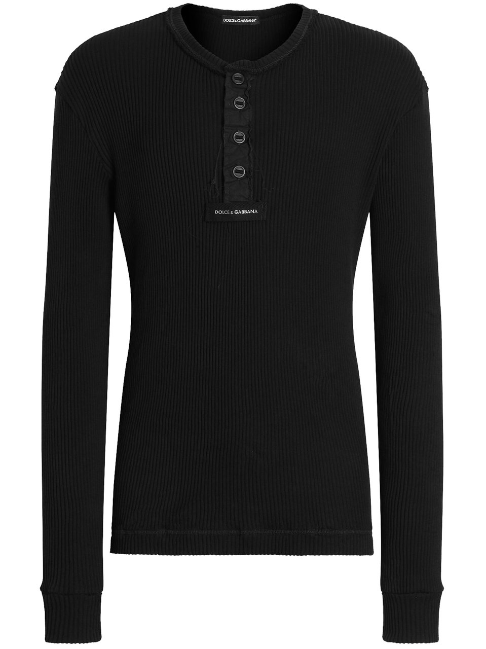 Dolce & Gabbana Black Serafino Ribbed Knit Cotton Top Zwart