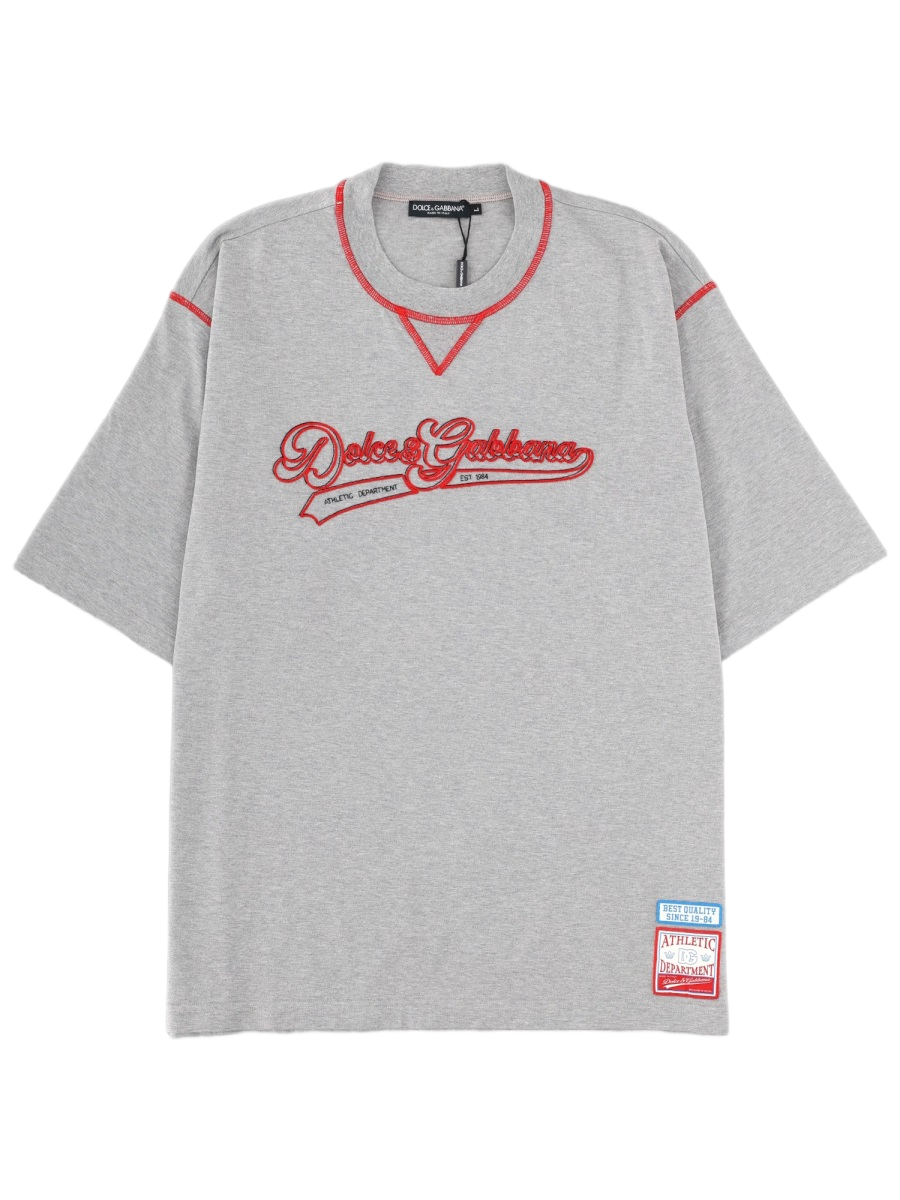 Dolce & Gabbana Embroidered Logo Cotton Red Stitching T-Shirt Wit