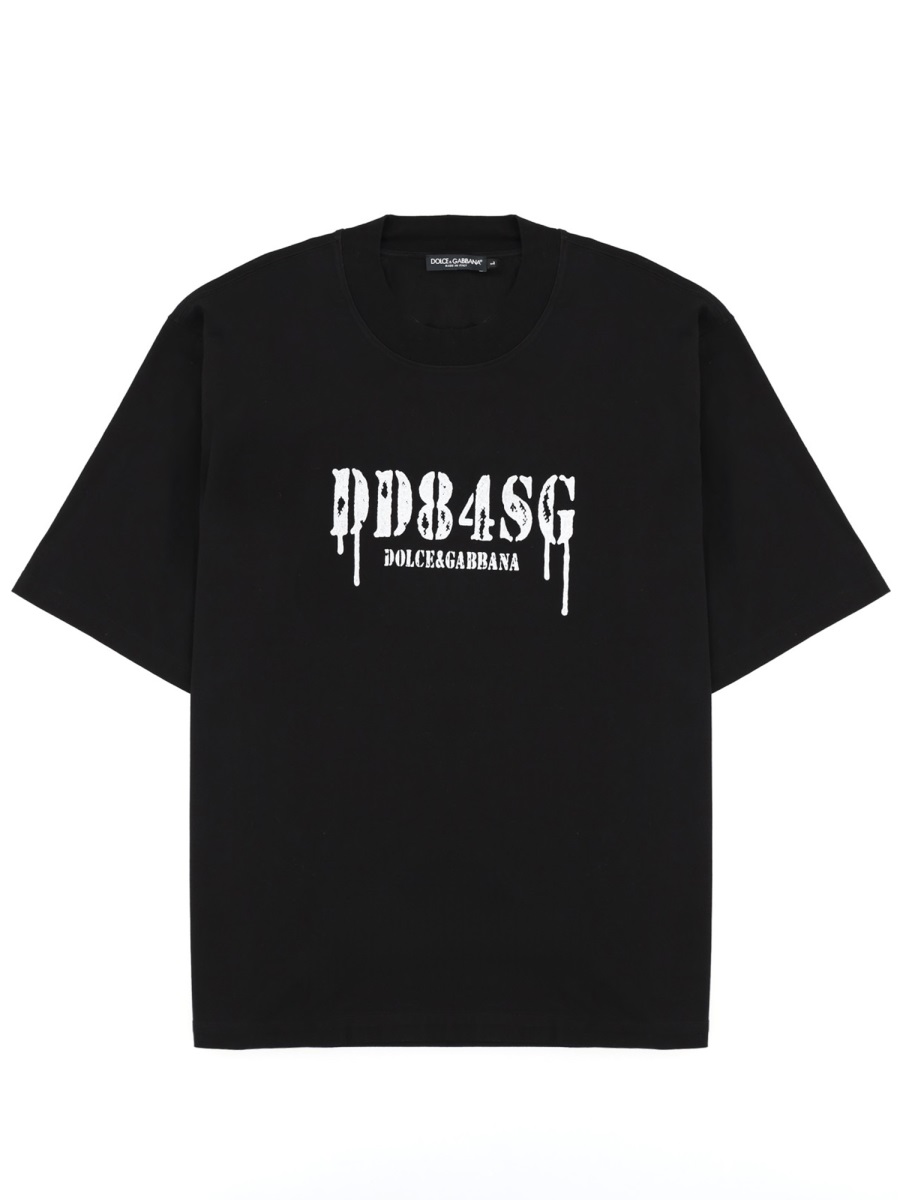 Dolce & Gabbana Black Center Graphic Printed Cotton T-Shirt Zwart