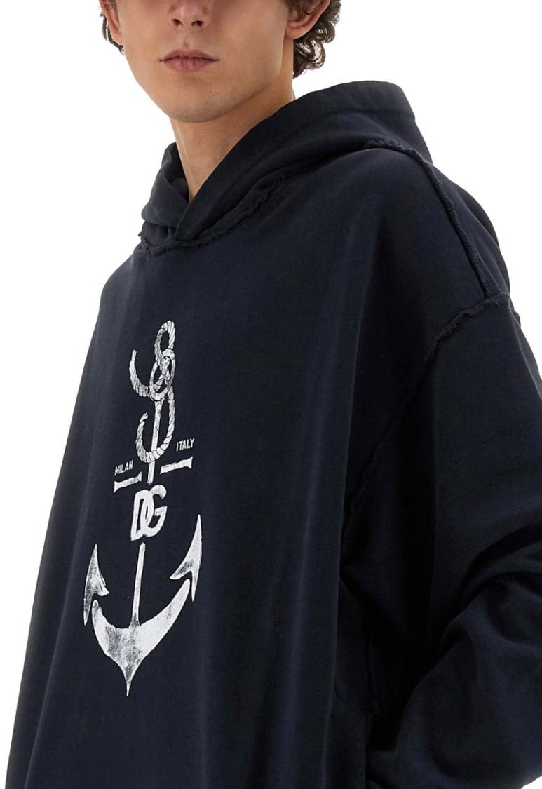 Dolce & Gabbana Sweatshirt With Navy Print Blauw