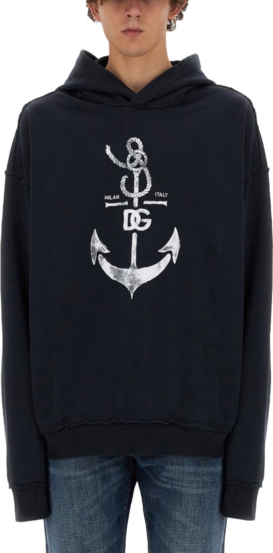 Dolce & Gabbana Sweatshirt With Navy Print Blauw