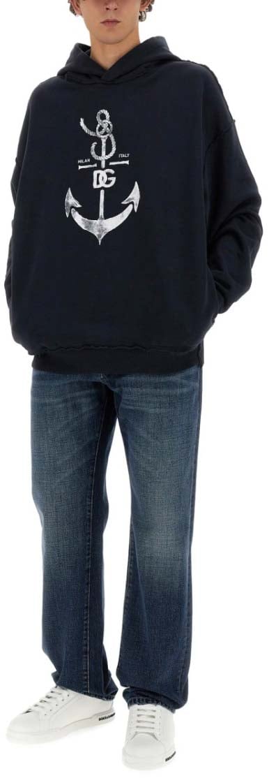 Dolce & Gabbana Sweatshirt With Navy Print Blauw